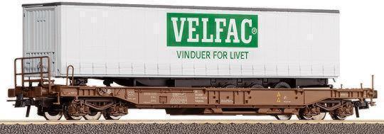 Flat car loaded with trailer "VELFAC"<br /><a href='images/pictures/Roco/66587.jpg' target='_blank'>Full size image</a>